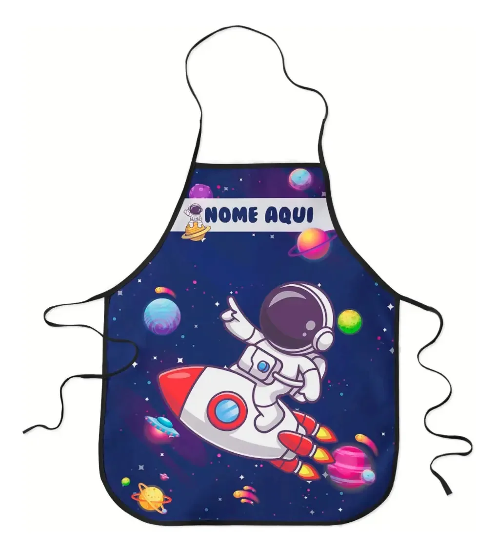 Avental Infantil Escolar Plastificado Personalizado Com Nome Desenho Do Tecido Astronauta