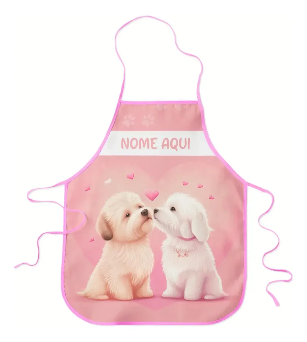 Avental Infantil Escolar Plastificado Personalizado Com Nome Desenho Do Tecido Dog Love