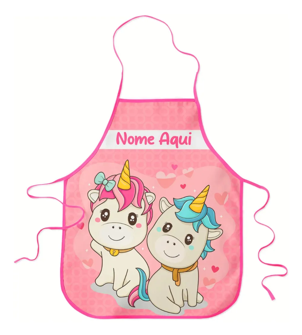 Avental Infantil Escolar Plastificado Personalizado Com Nome Desenho Do Tecido Unicorniocut2