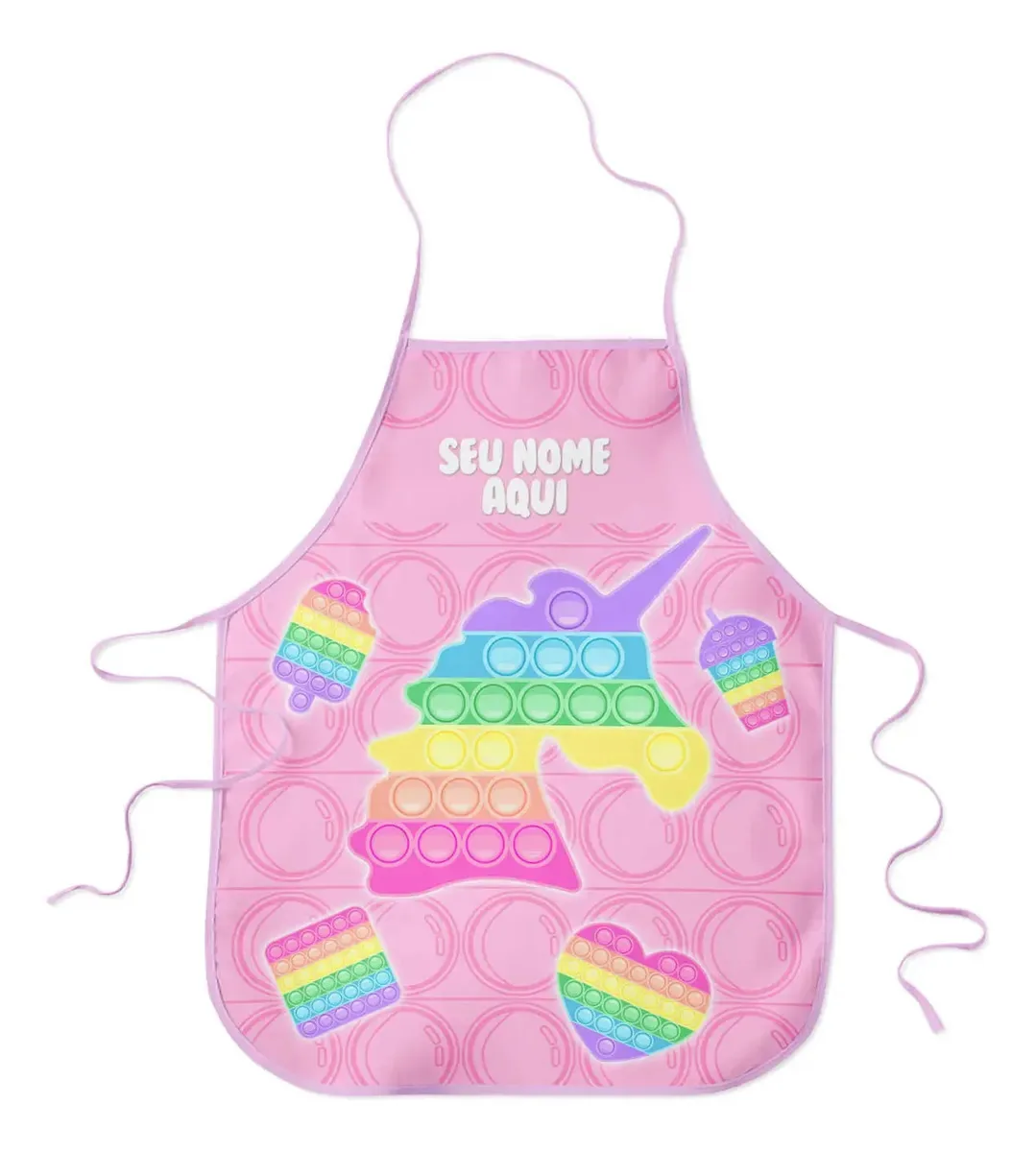 Avental Infantil Escolar Plastificado Personalizado Com Nome Desenho do tecido pop it