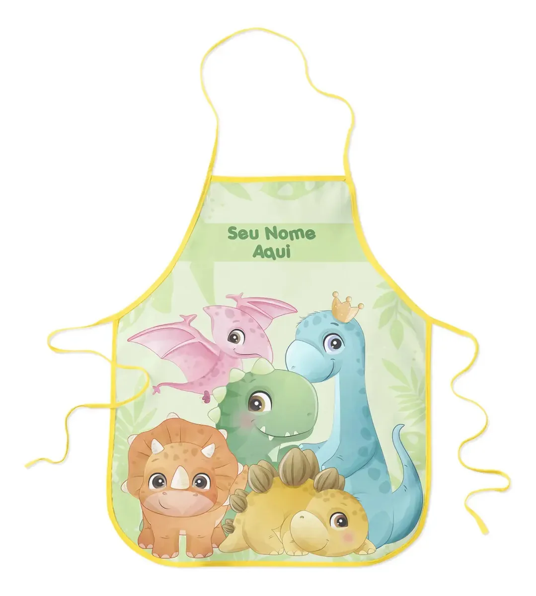 Avental Infantil Escolar Plastificado Personalizado Com Nome Desenho Do Tecido Dino Cute Baby