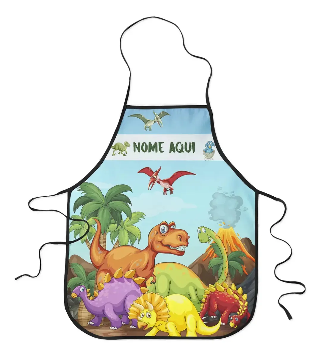 Avental Infantil Escolar Plastificado Personalizado Com Nome Desenho Do Tecido Dino