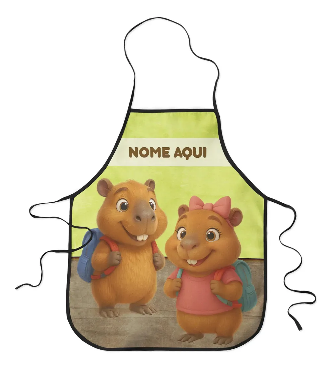 Avental Infantil Escolar Plastificado Personalizado Com Nome Desenho Do Tecido Capivara