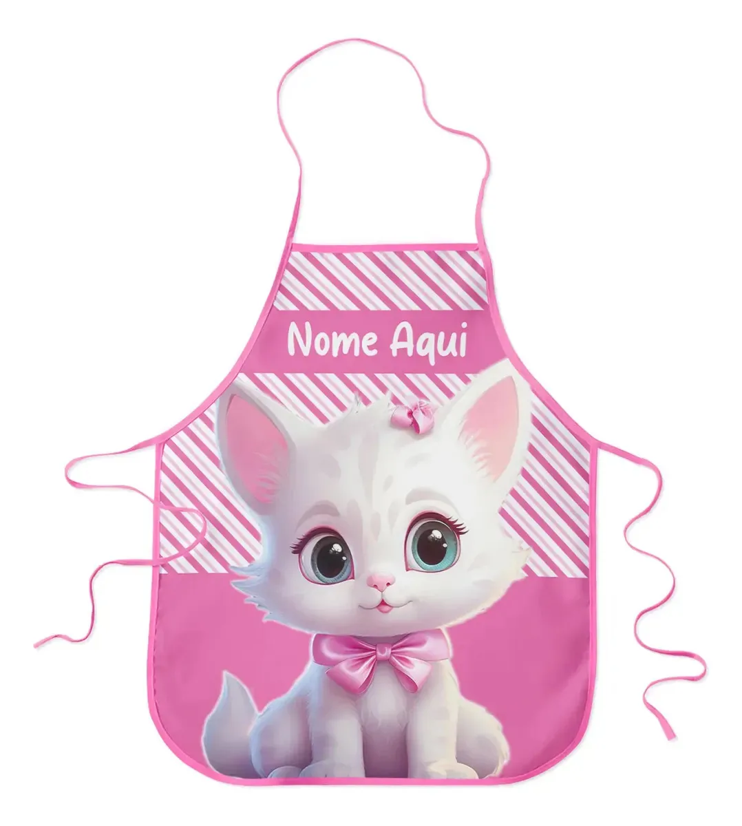 Avental Infantil Escolar Plastificado Personalizado Com Nome Desenho Do Tecido Gata Cute