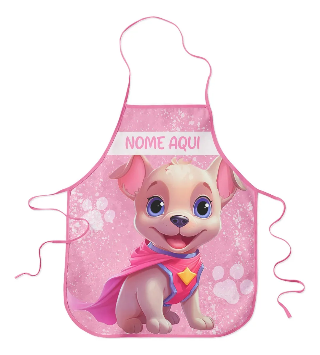 Avental Infantil Escolar Plastificado Personalizado Com Nome Desenho Do Tecido Dog Hero Rosa
