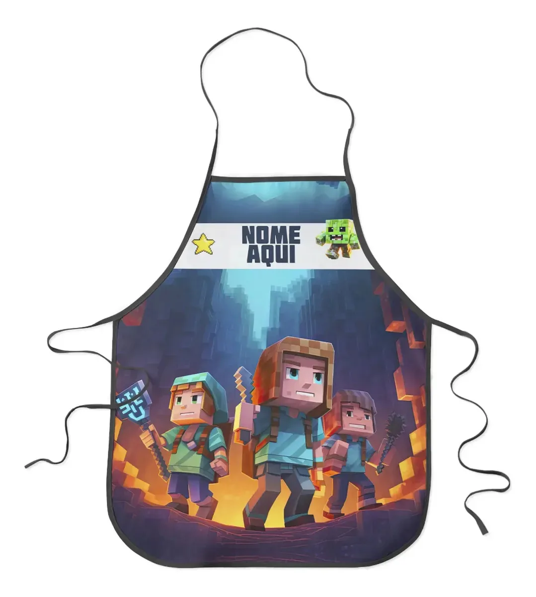 Avental Infantil Escolar Plastificado Personalizado Com Nome Desenho Do Tecido Gamer