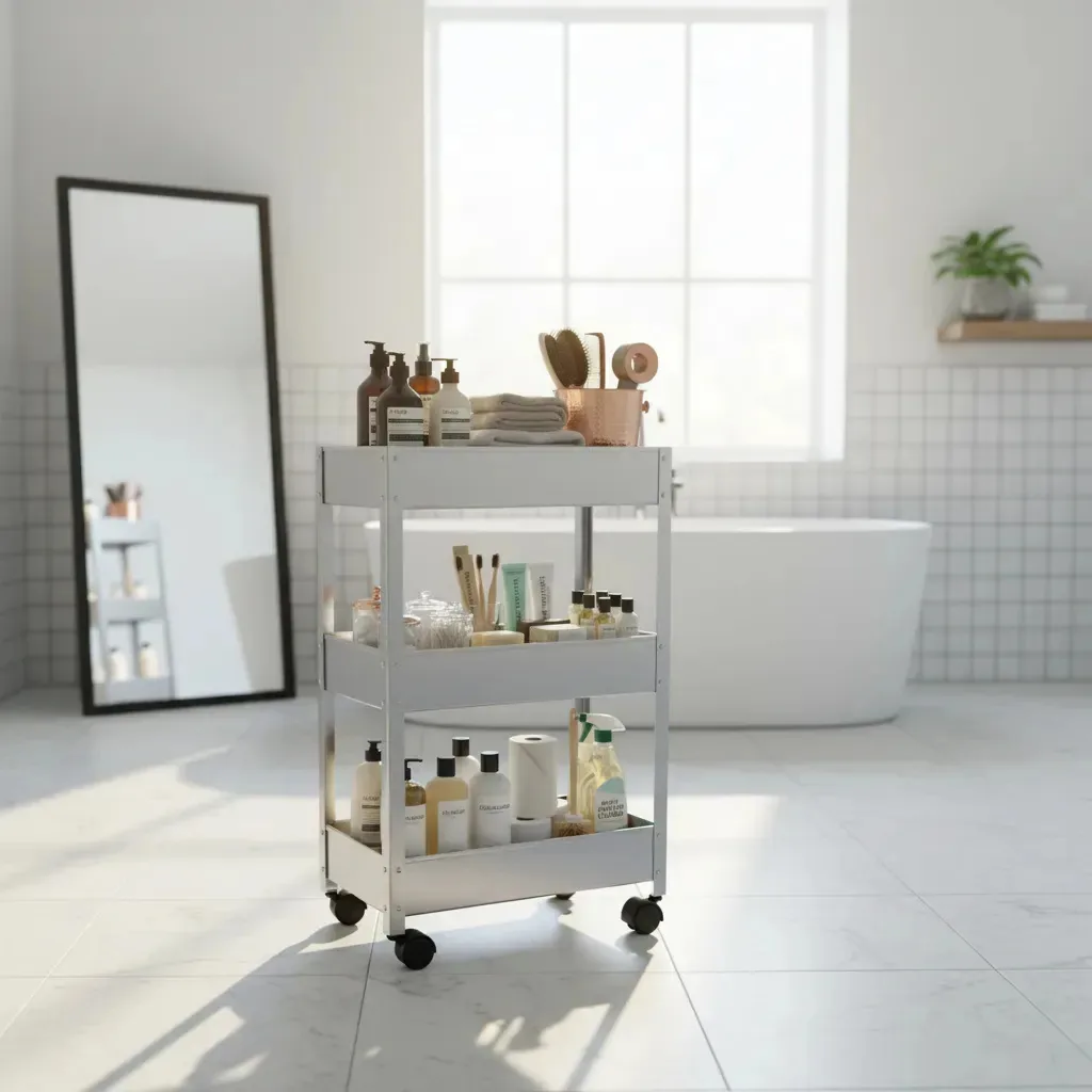 Carrinho Multiuso Inox Organizador Atelier Banheiro Fruteira Bar Cozinha Lavanderia Oficina 3 Andares Mak Inox Mod 14.04