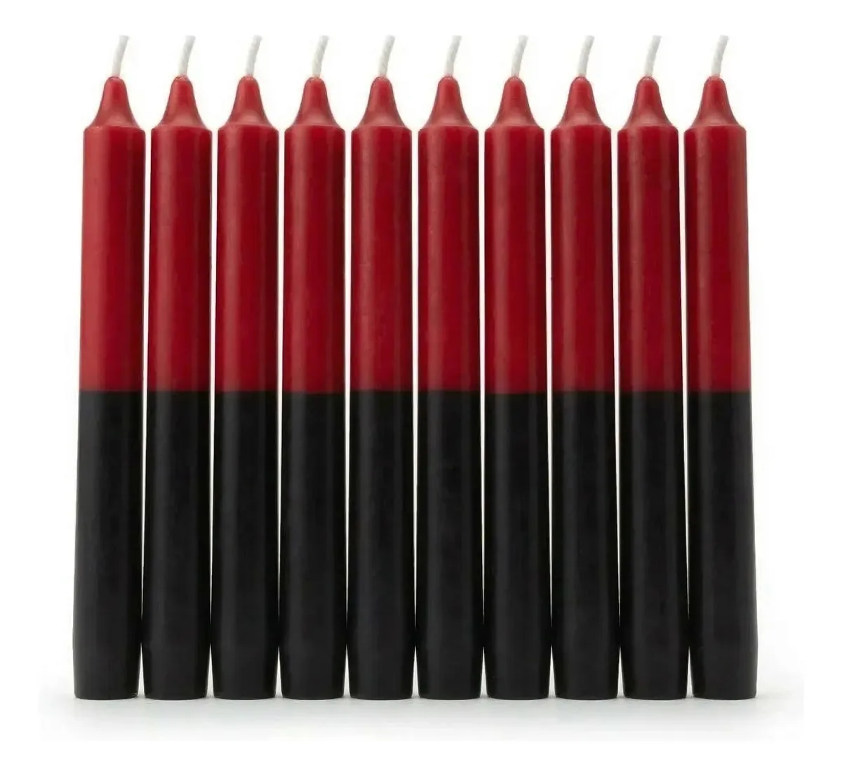 Pacote De Velas Palito 10 Velas Brancas 18cm 100% Parafina Cor Preto E Vermelho