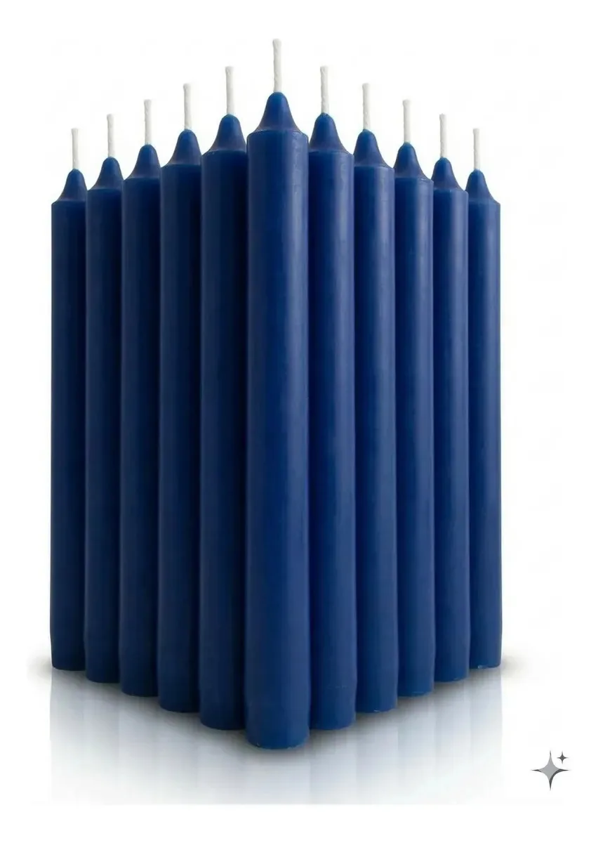 Pacote De Velas Palito 10 Velas Brancas 18cm 100% Parafina Cor Azul
