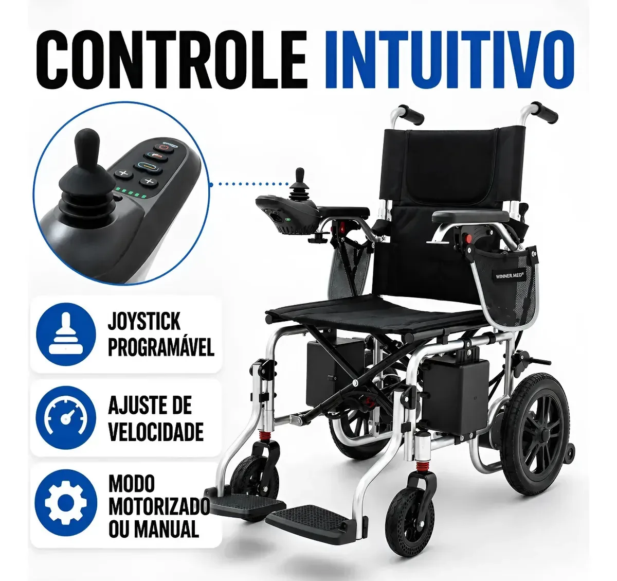Cadeira De Rodas Elétrica Premium Dobrável Portátil Preto