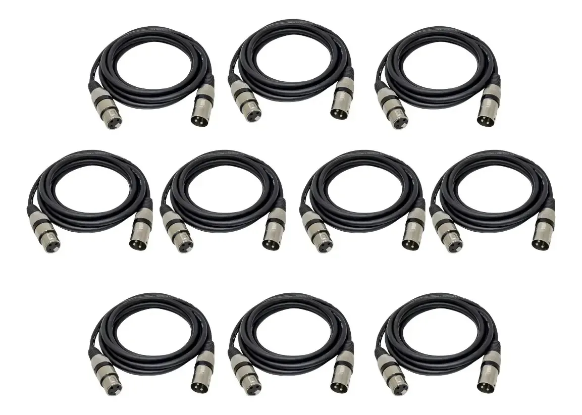 Kit 10 Cabos Xlr Macho X Fêmea 5 Metros Áudio Profissional