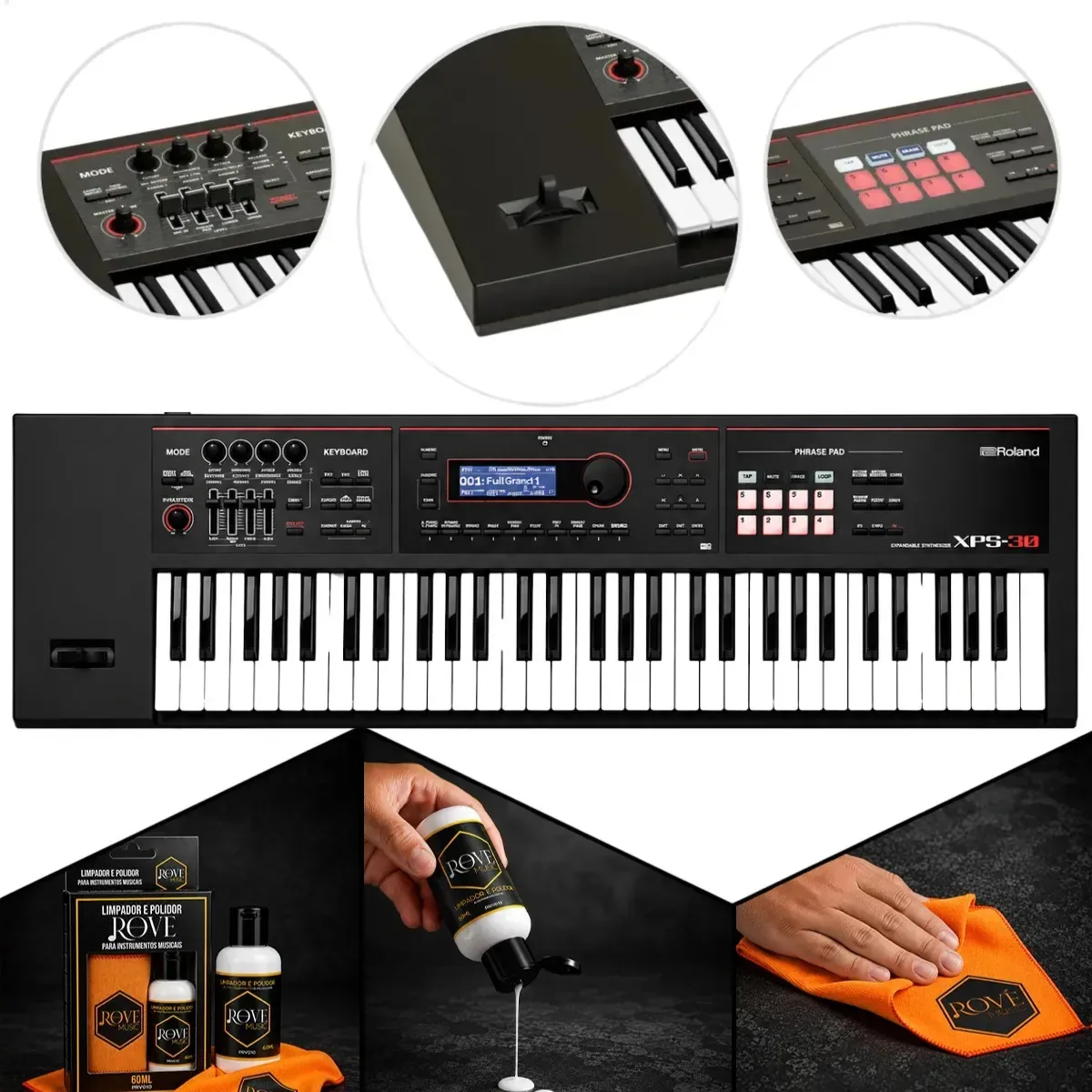 Teclado Sintetizador Roland XPS-30 BK 61 Teclas Sensitivas 128 Vozes 1400 Sons USB MIDI Arpejador Sequenciador 8 Pads Importa Samples