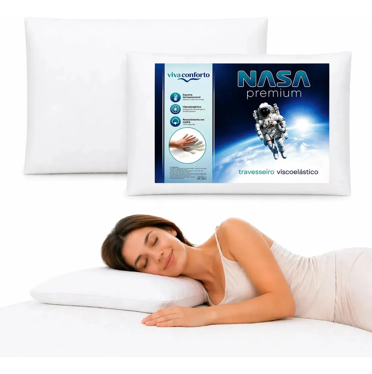 Kit 2 Travesseiros Nasa Viscoelástico Viva Conforto Branco