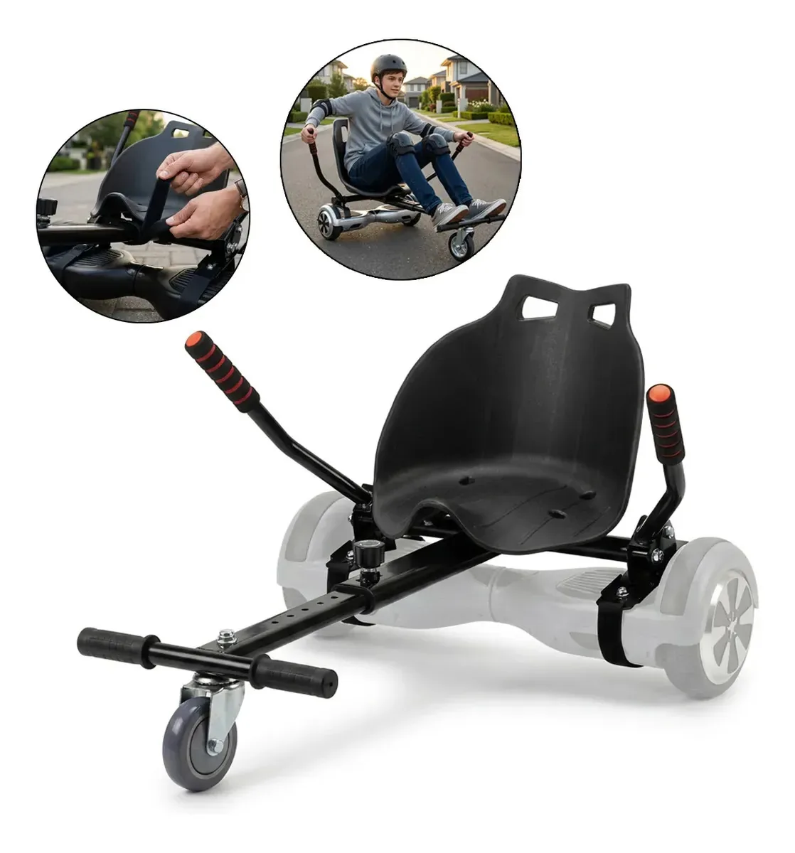 Hoverkart 360 Universal Hoverboard Assento Kart Ajustável Preto