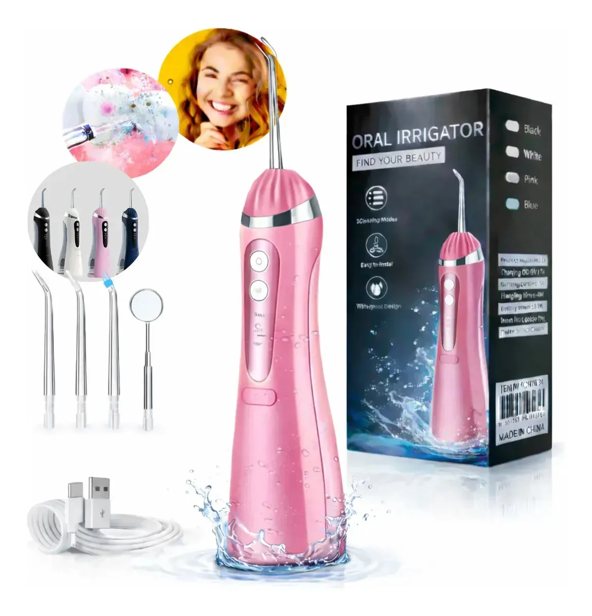 Irrigador Oral Bucal Waterpik Limpador Próteses Implante Fixa E Móvel Higiene Bucal Jato De Água Com 3 Modos Cor Rosa Creator Brasil