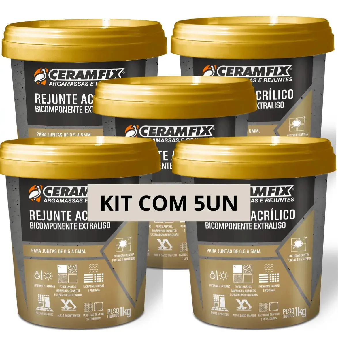 Rejunte Acrilico Bicomponente Ceramfix 1kg - Palha Kit 5un
