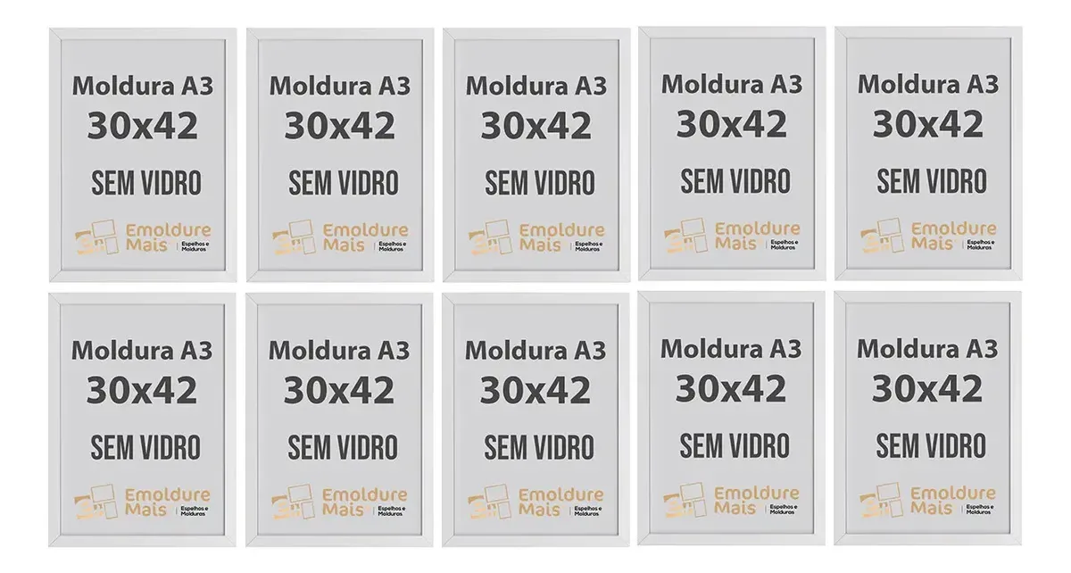 Kit 10 Molduras A3 30x42 S/ Vidro Quadros Alvara Foto Branco