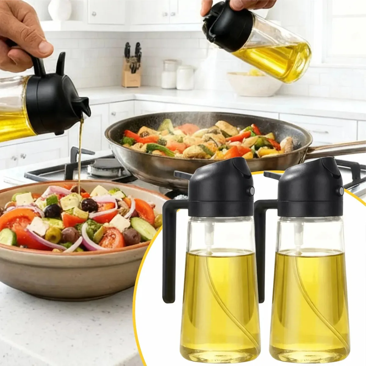 Kit 2 Pulverizadores para Azeite e Vinagre com Spray e Dosador de Vidro 470ml