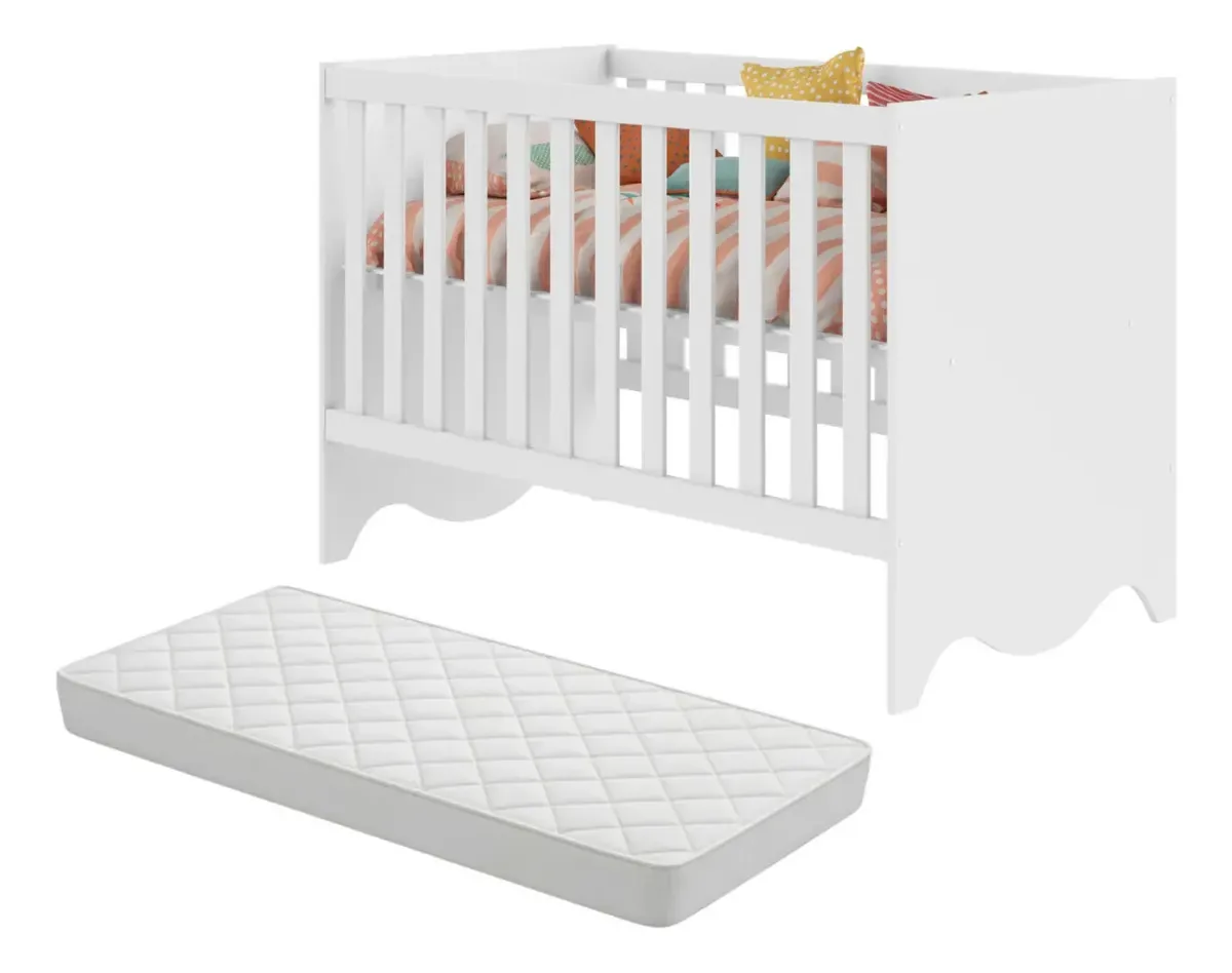 Berço Americano Evolutivo 2 Em 1 Vira Mini Cama Blue Moby Quarto Do Bebê Com Colchão - Cor Branco
