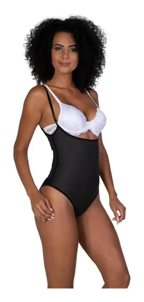 Body Modelador Seios Livres Esbelt 611 Emborrachado Cor Preto Tamanho Pp