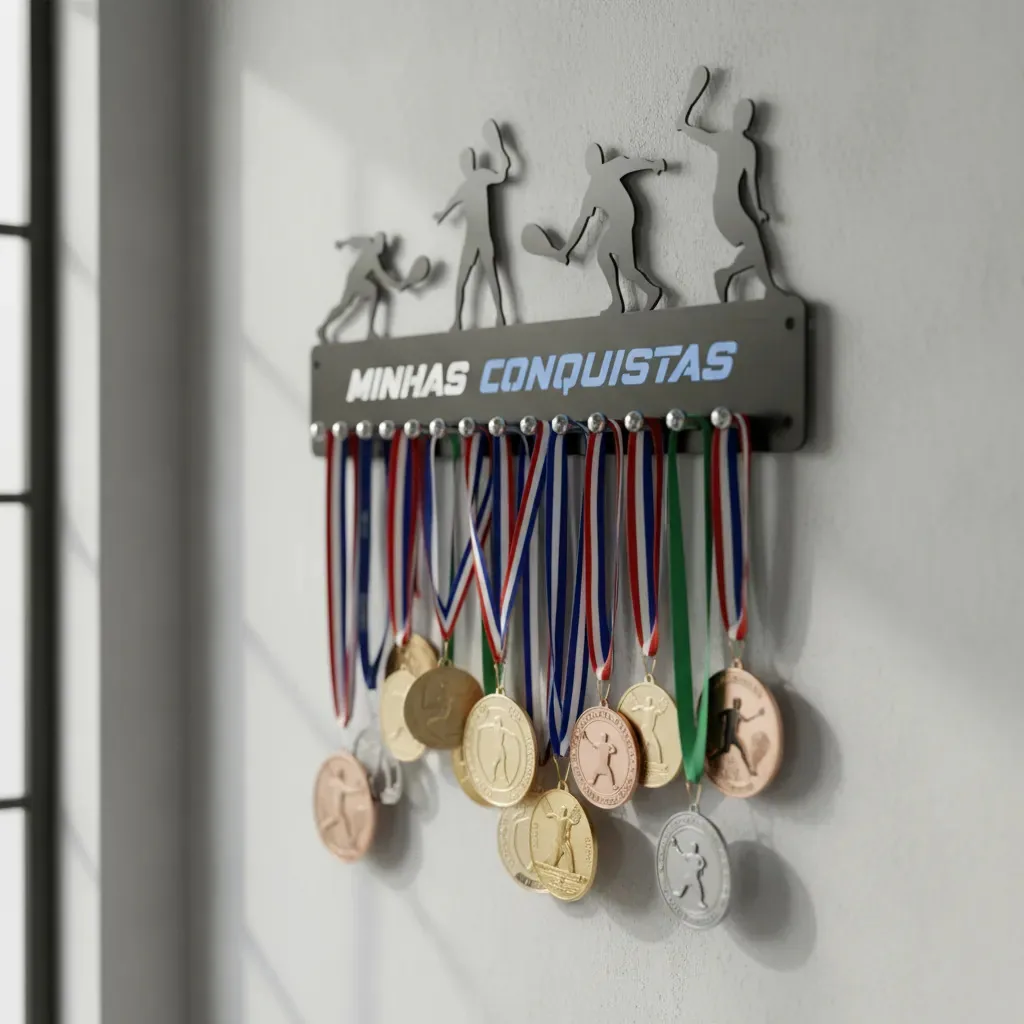 Porta Medalha Squash Masculino Para Até 50 Medalhas Preto