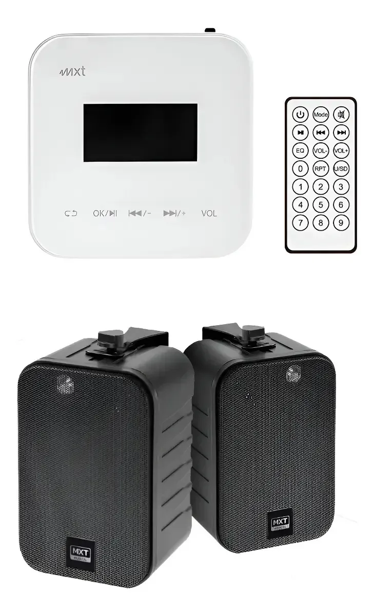 Amplificador Mxt Ma-40p Com 2 Caixas Passivas Mxk-25 Preto E Branco