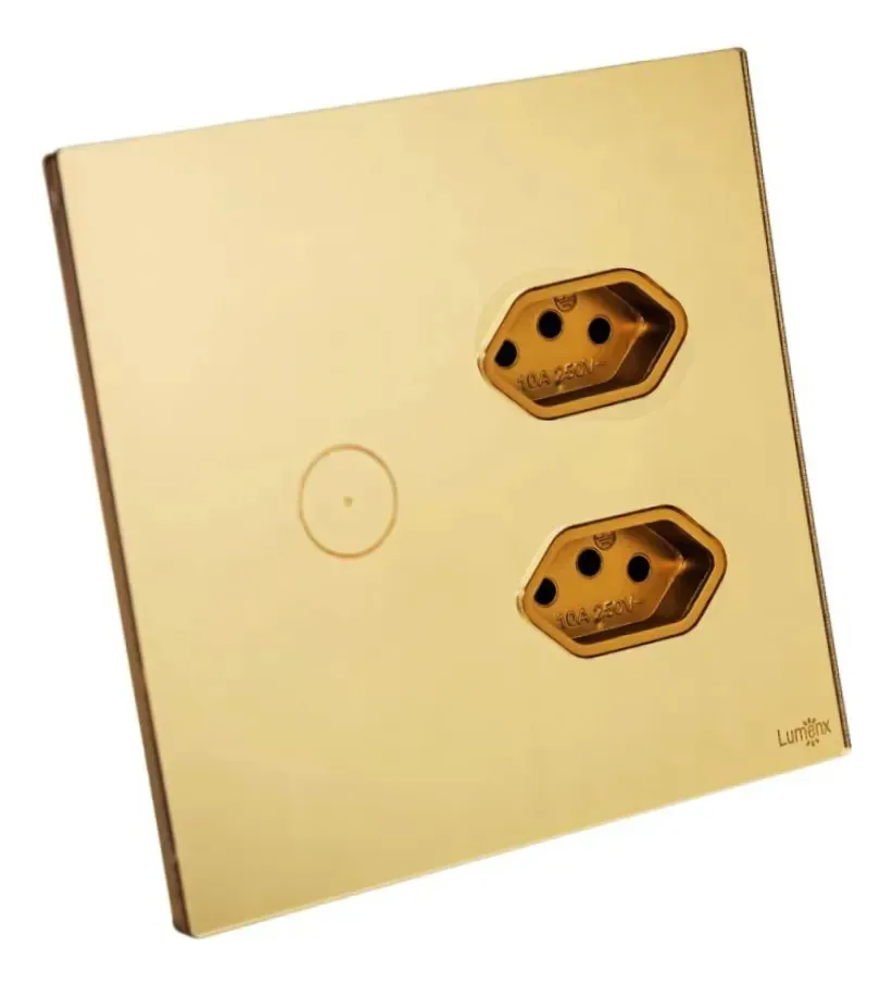 Interruptor Inteligente Wi-fi 1 Botão E 2 Tomadas 4x4 Lumenx Dourado 10a