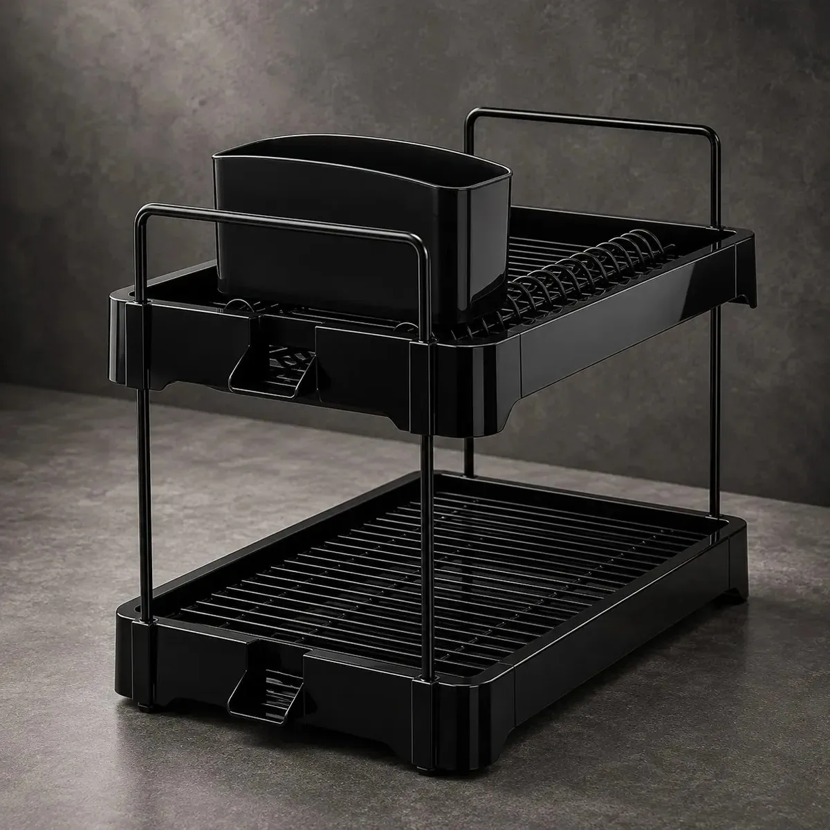 Escorredor Louça Preto Compacto 2 Níveis Premium Sofisticado Preto