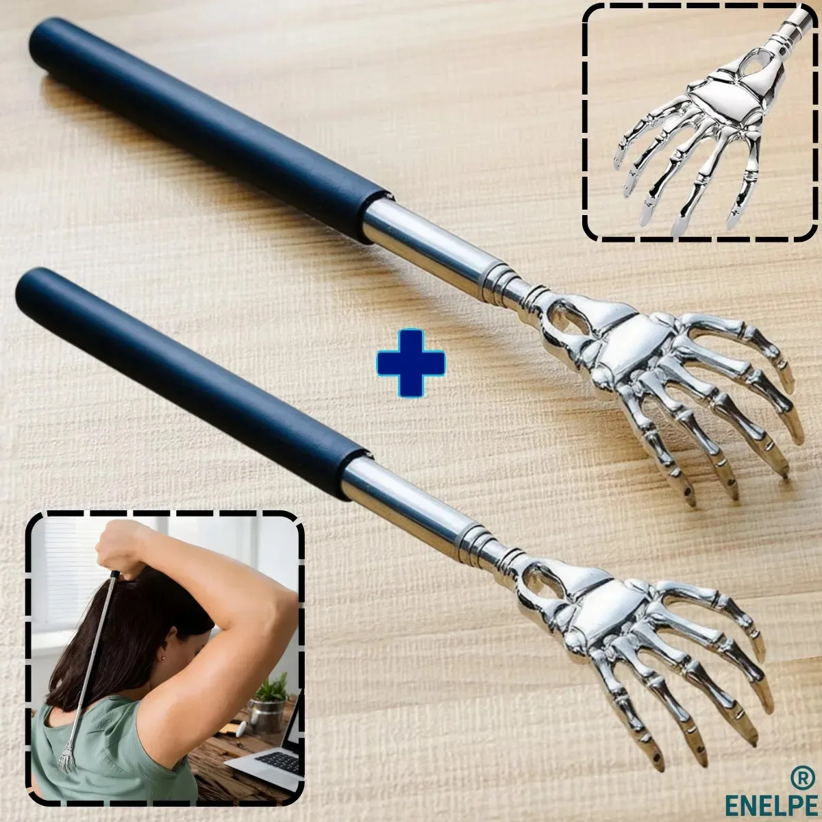 Kit de 2 Coçadores de Costas Extensíveis ENELPE em Aço Mãozinha, 59 cm