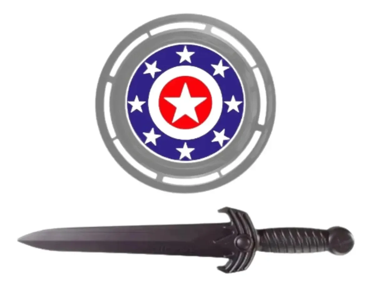 Kit Capitão América: Escudo e 2 Espadas de Brinquedo Azul para Heróis