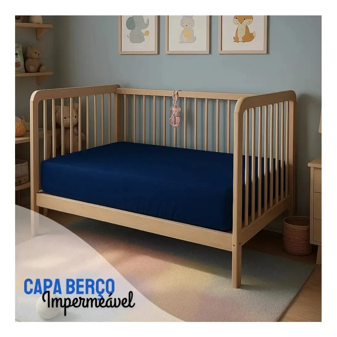 Capa Colchão Berço Minicama Impermeável Div Cores - Especial Cor Azul-marinho