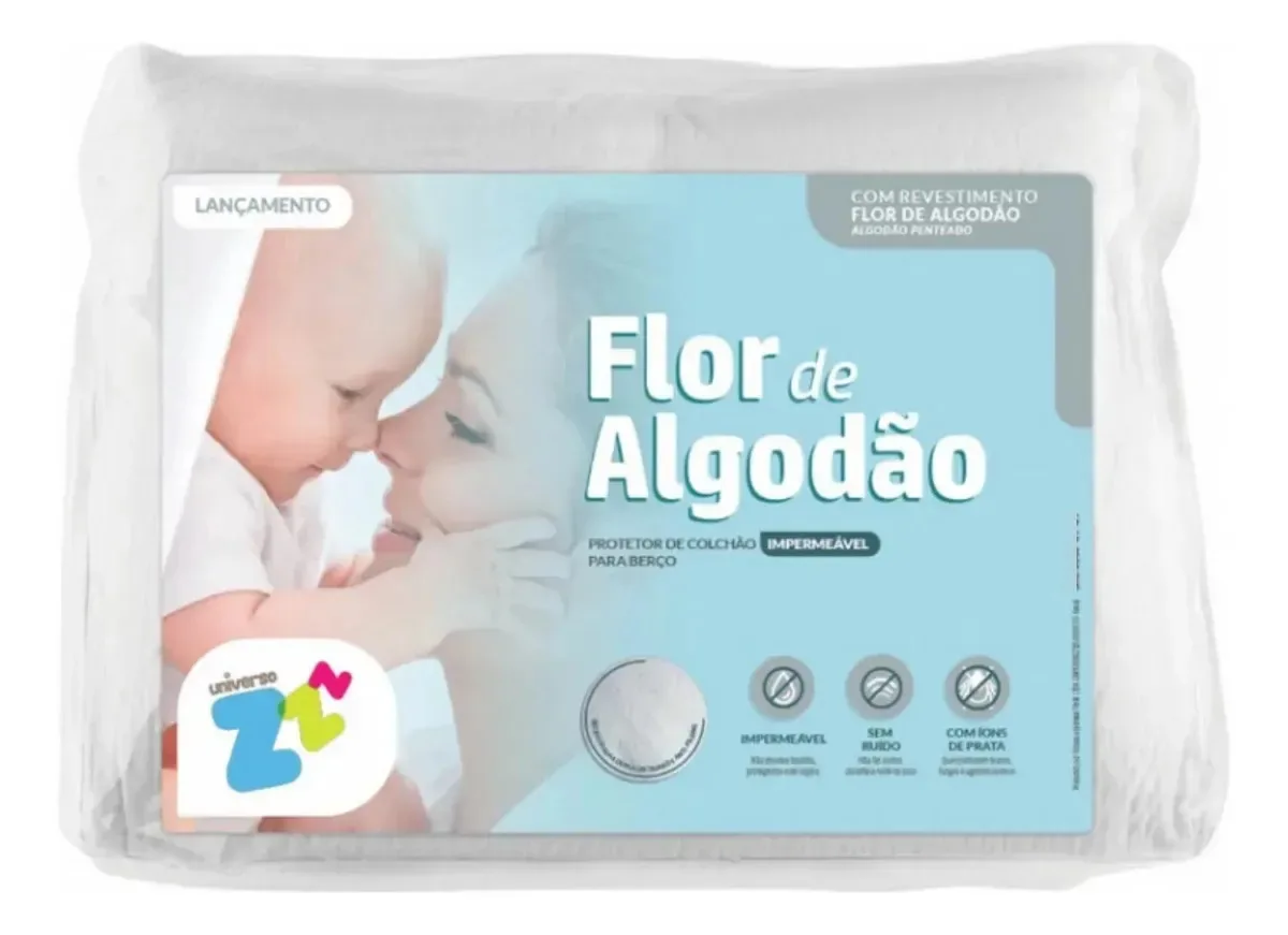 Capa Impermeável Para Berço - P/ Colchão - Flor De Algodão Liso Branco