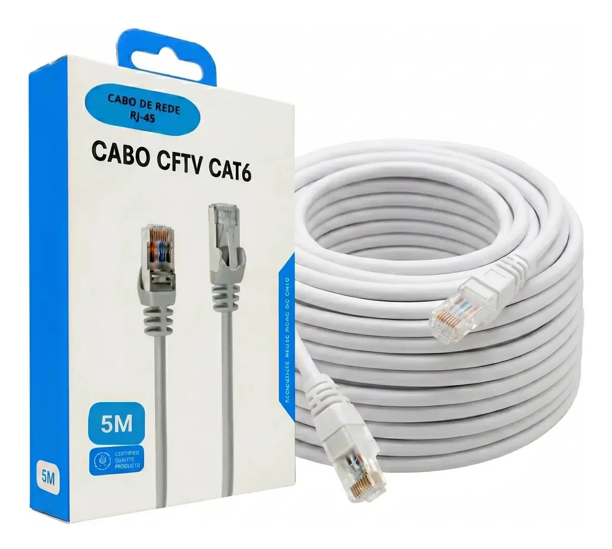 Cabo de Rede Categoria 6 para Internet e CFTV de 5 Metros
