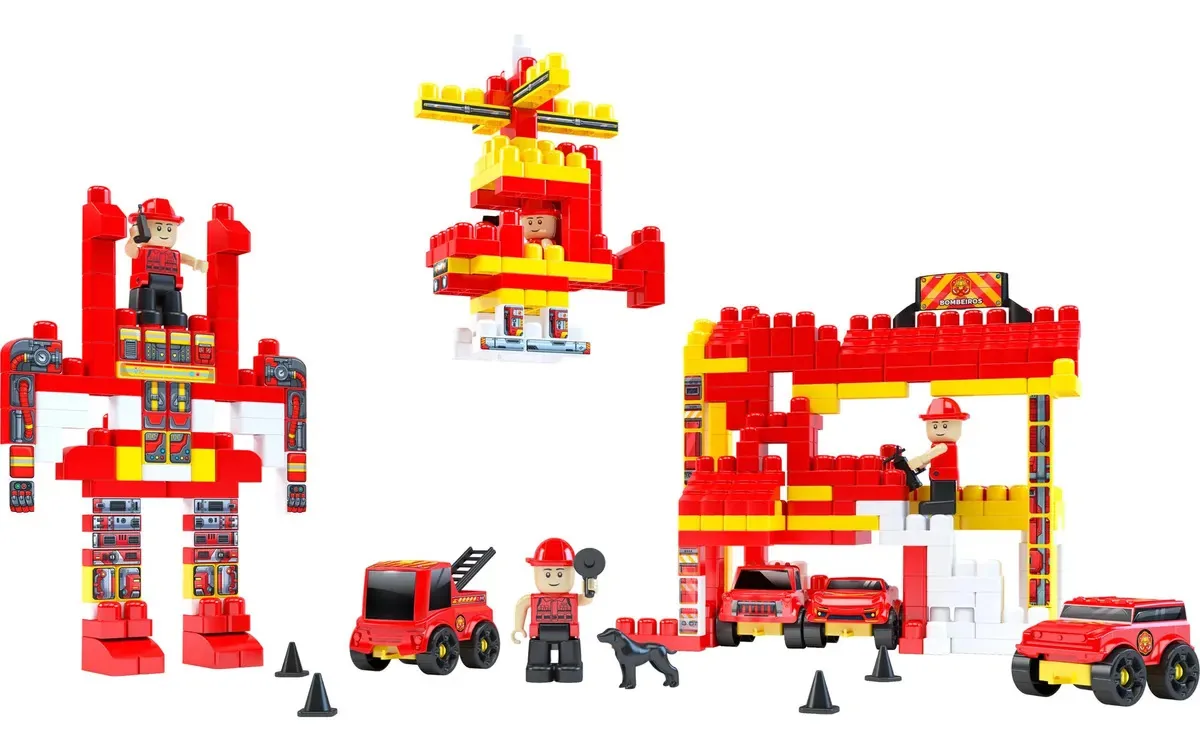Blocos De Montar Bombeiros 340 Peças Brinquedo Infantil +3 340