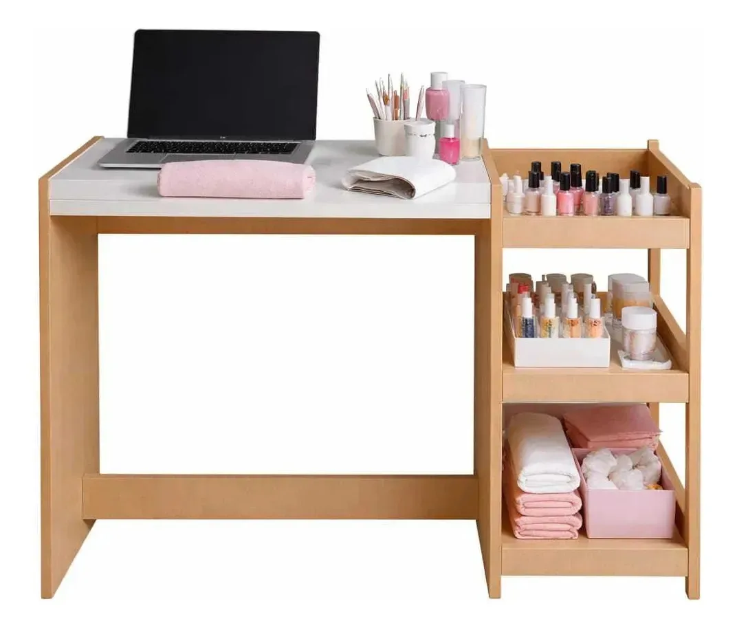 Mesa Manicure Quarto Sala Decoração Multiuso 3 Bandejas 60cm Cor Branco