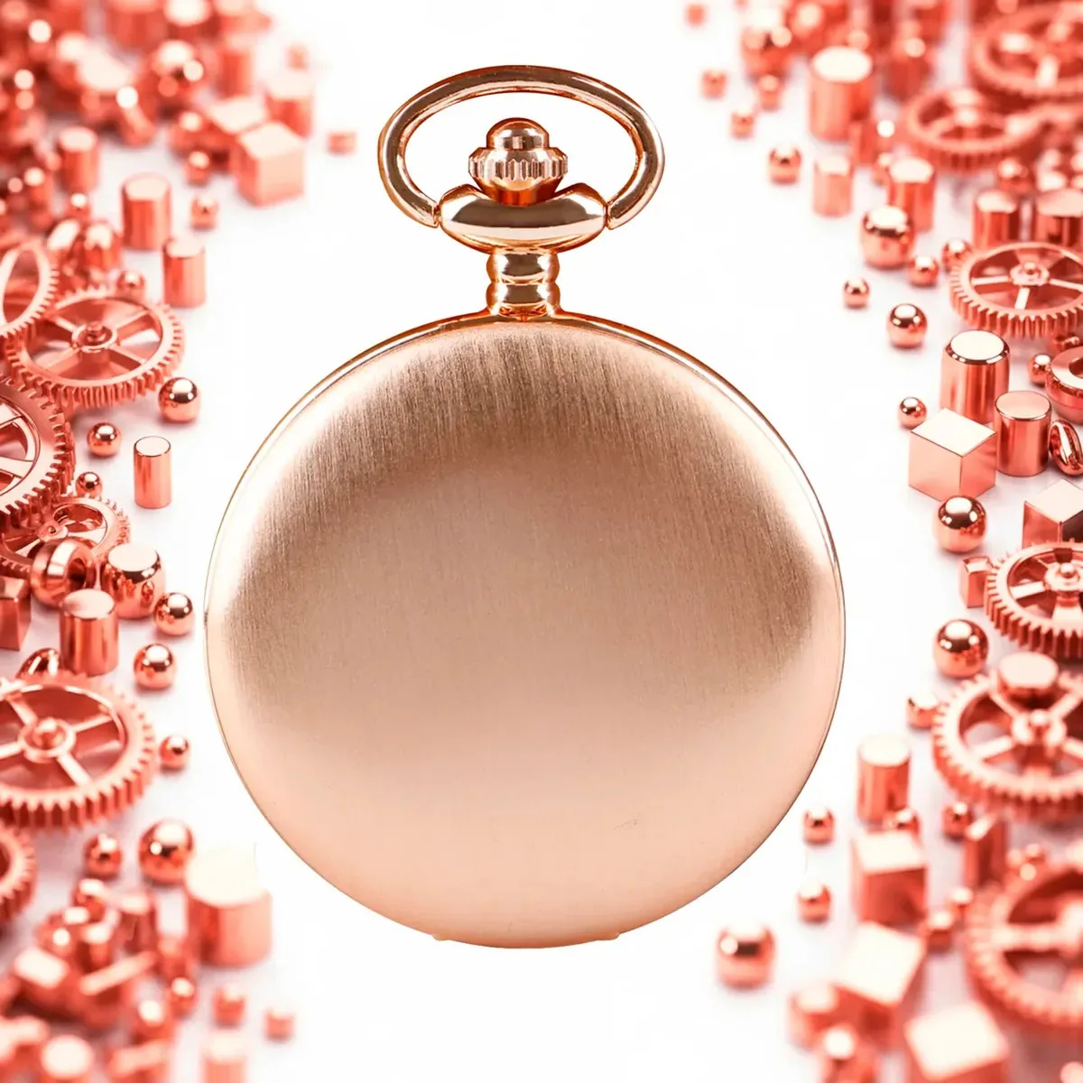 Relógio de Bolso Ruvio Liso Polido em Rose Gold com Corrente