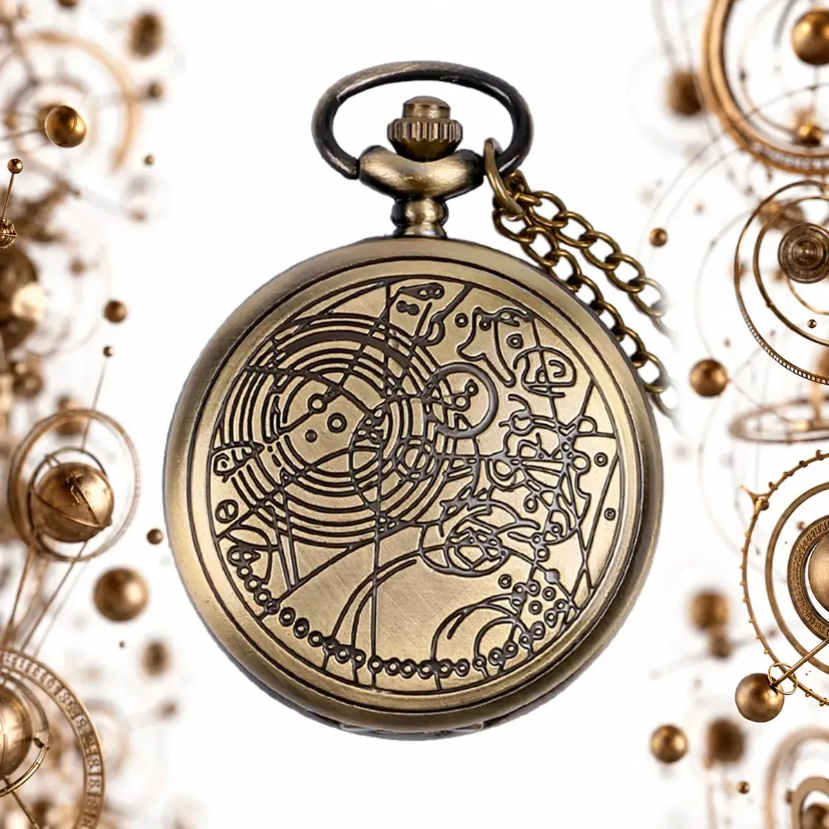 Relógio de Bolso Doctor Who Clássico Retrô de Bronze com Corrente Vintage