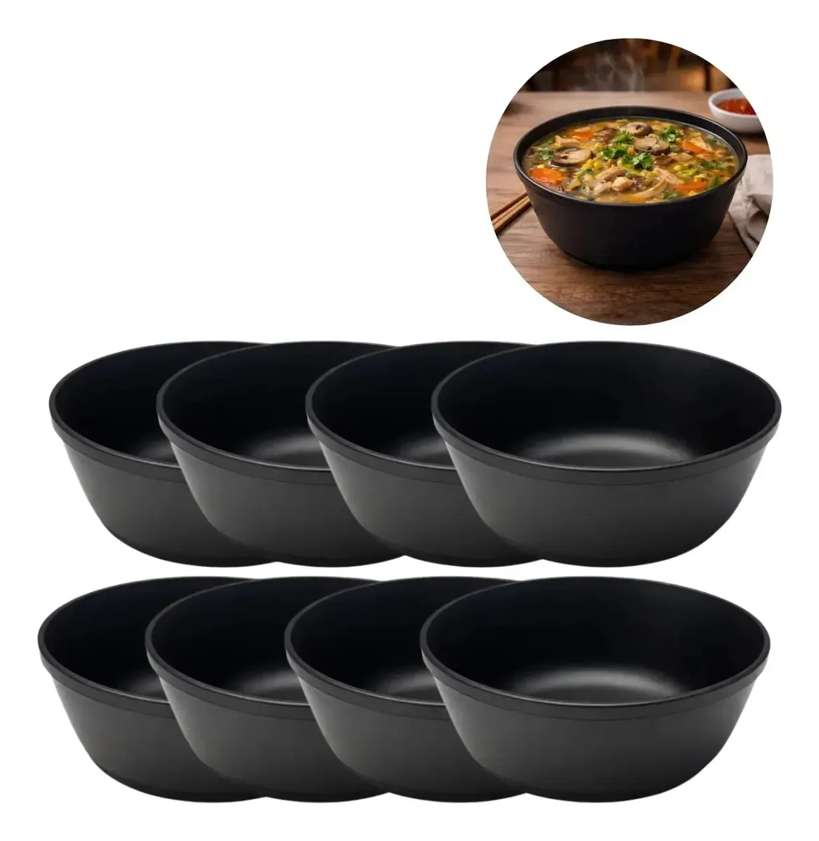 12 Tigelas Bowl Preto 400ml Pote Resistente Oriental Preto