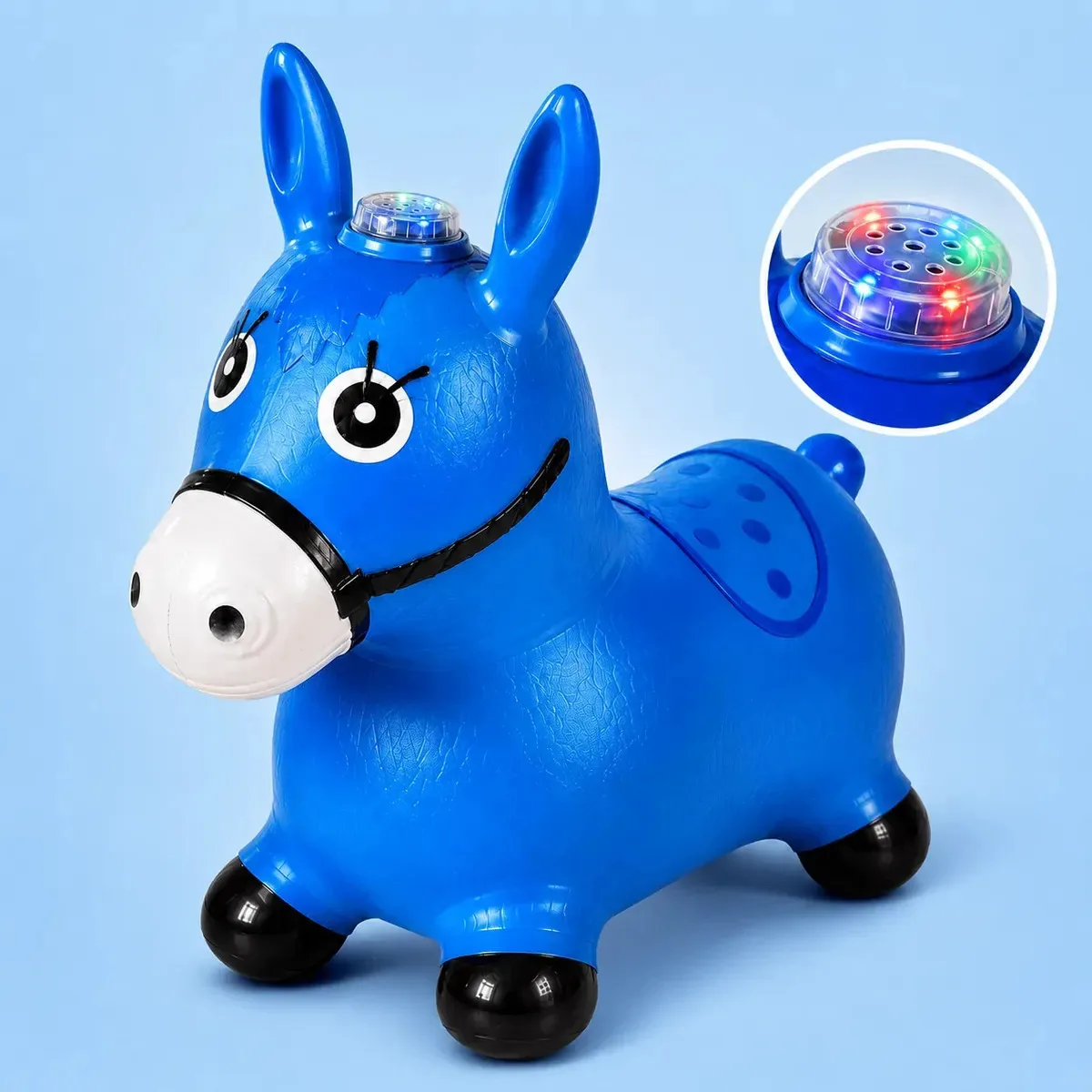 Cavalinho Upa Upa Musical Com LED Azul Para Crianças