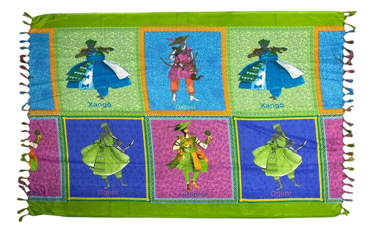 Canga De Praia / Pareô Estampada Orixás Poliéster Colorida 180x110 Cm Orixás