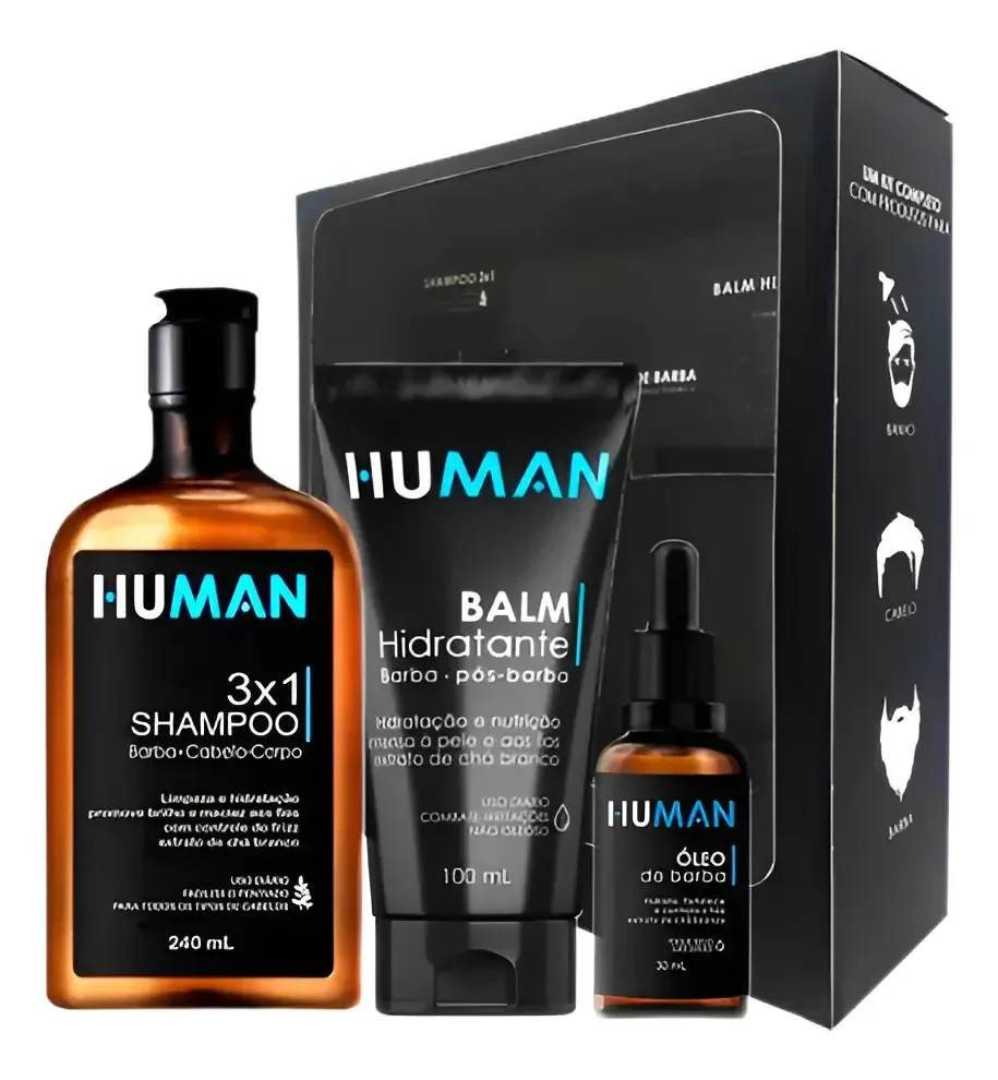 Kit Para Barba - Shampoo, Balm E Óleo - Human