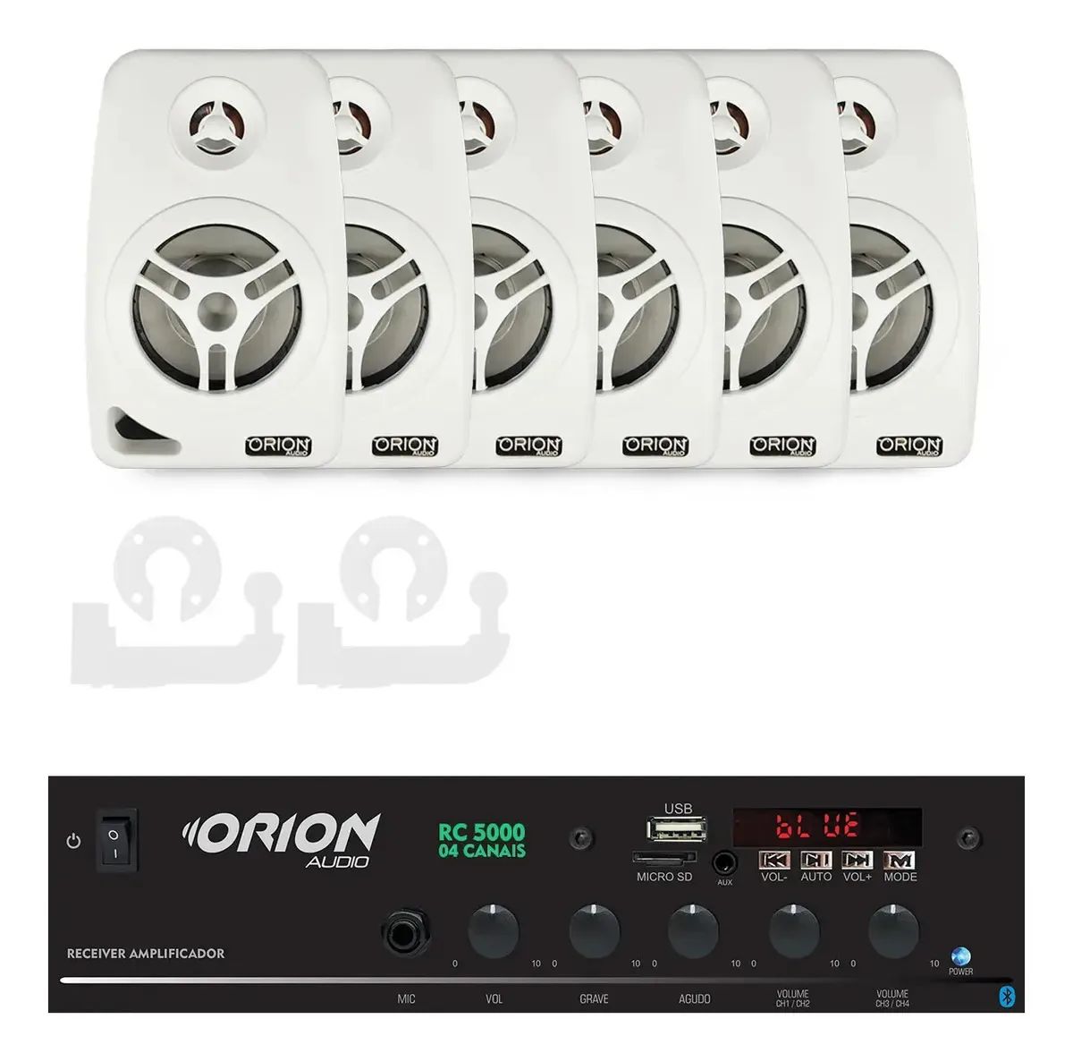 Som Ambiente 300w Bluetooth + 6 Caixas Parede Brancas Branco 127/220v