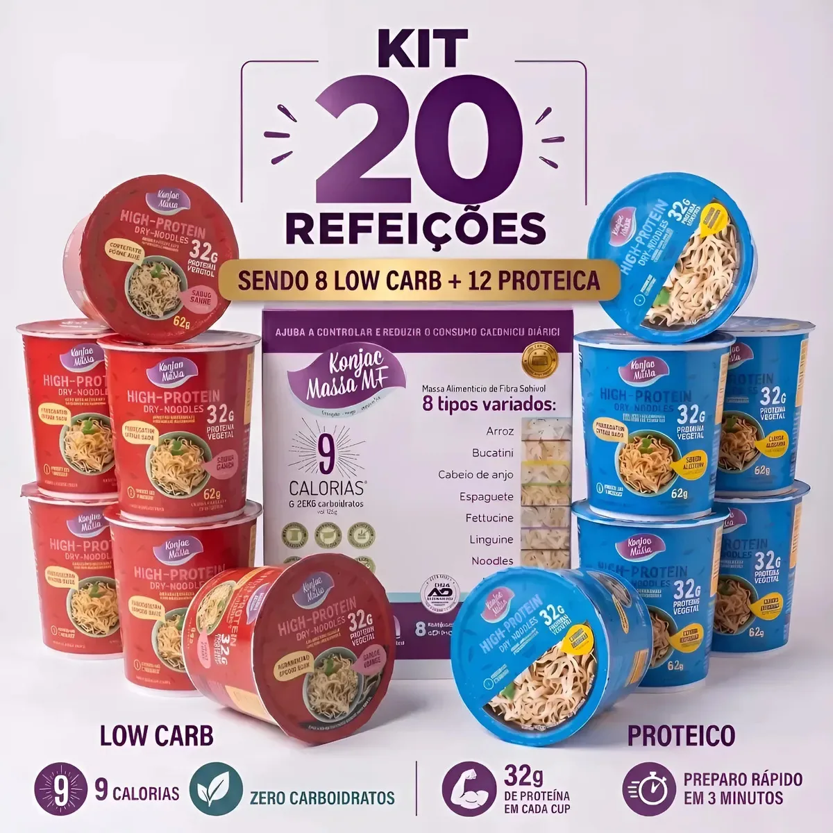 Kit Macarrão Instantâneo 12 Cups Frango E Carne + 1 Box Mix