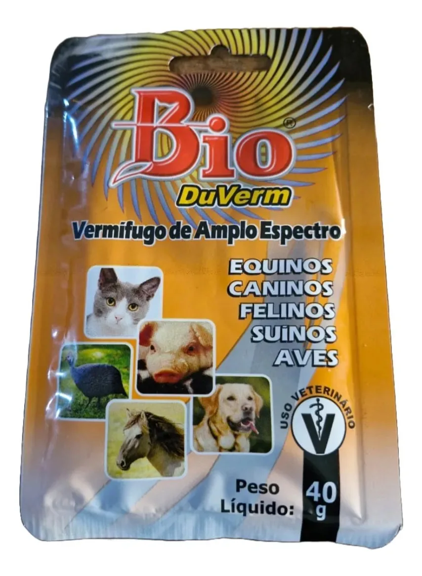 Bio Duverm Vermífugo Equinos Caninos Felinos Suinos Aves 40g