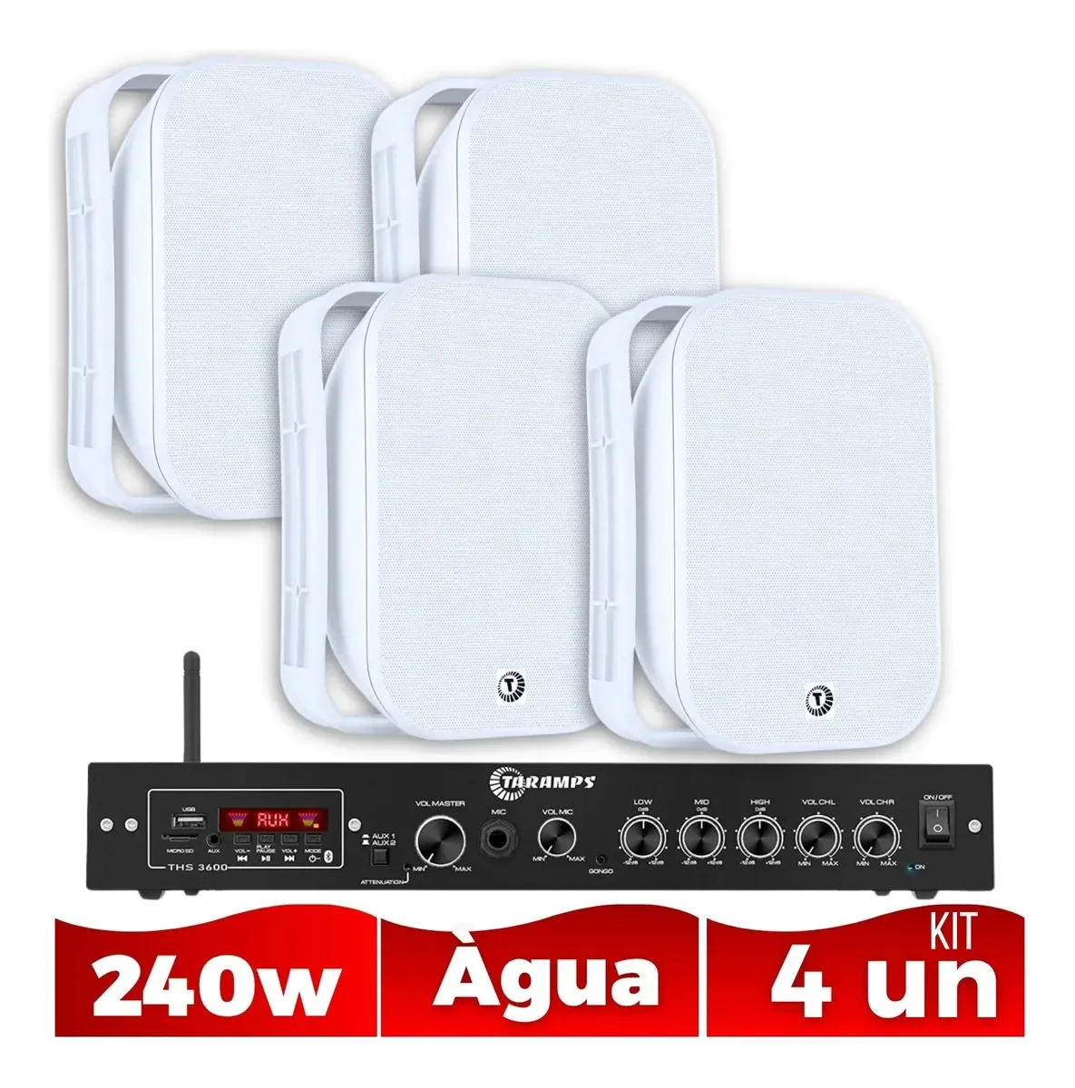 Kit 4 Caixas Som 240w Rms Passiva Receiver Bluetooth Area Externa Profissional Acustica Som Ambiente Branca Casa Jardim Piscina Varanda Eventos Festas Bar Salao De Festas Casas De Shows Ensaios