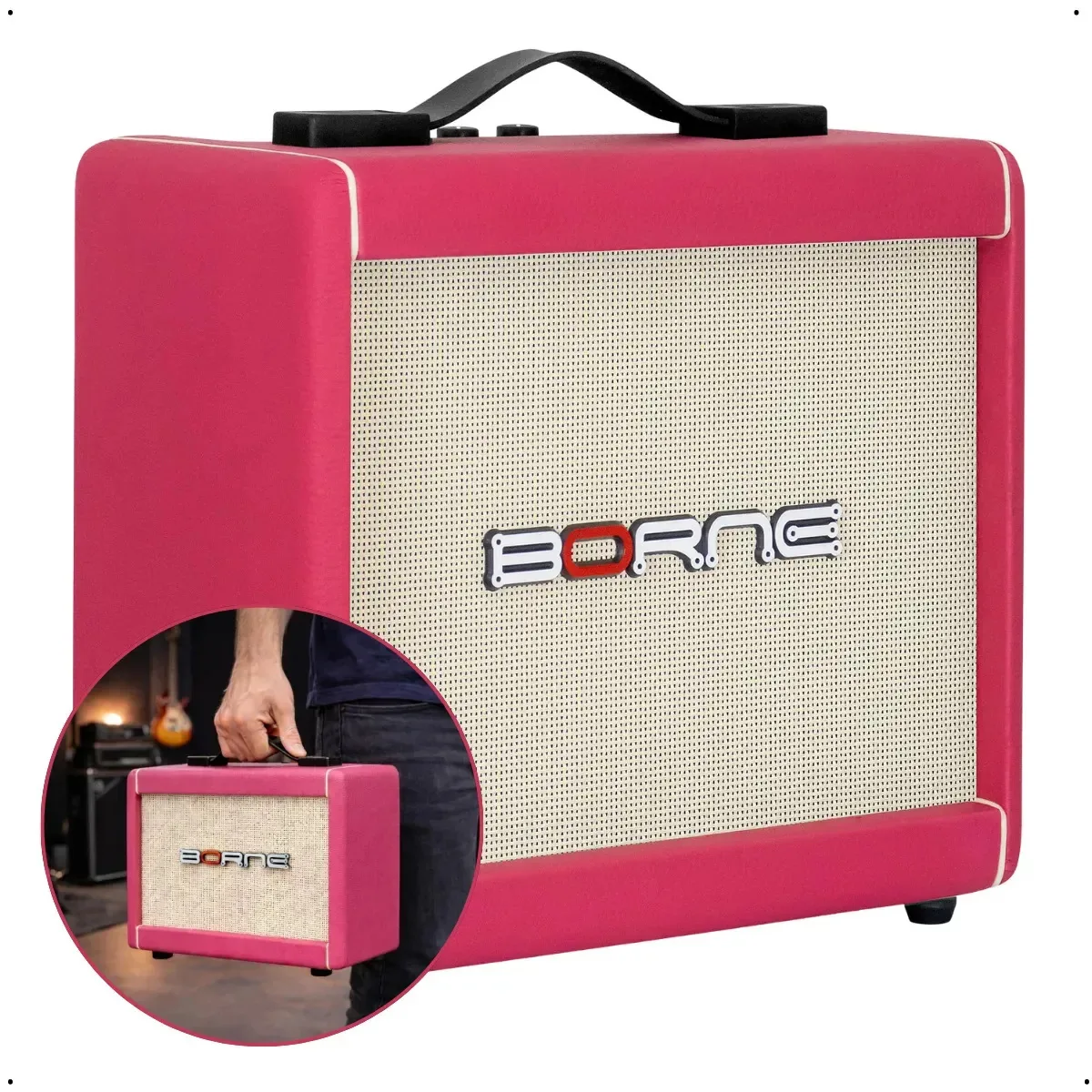 Amplificador Combo Borne F60 de Guitarra Rosa com Distorção e Entrada Auxiliar