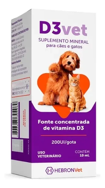 Vitamina D3 Vet Hebron para Cães e Gatos em Gotas de 10ml
