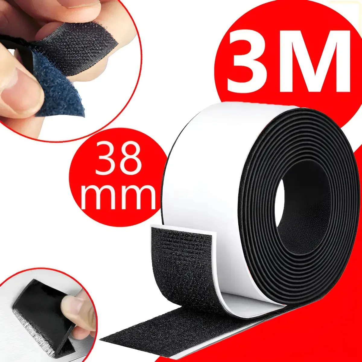 Fita Fecho Contato Adesivo 3 M 38mm Largo Autoadesivo Parede Cor Preto