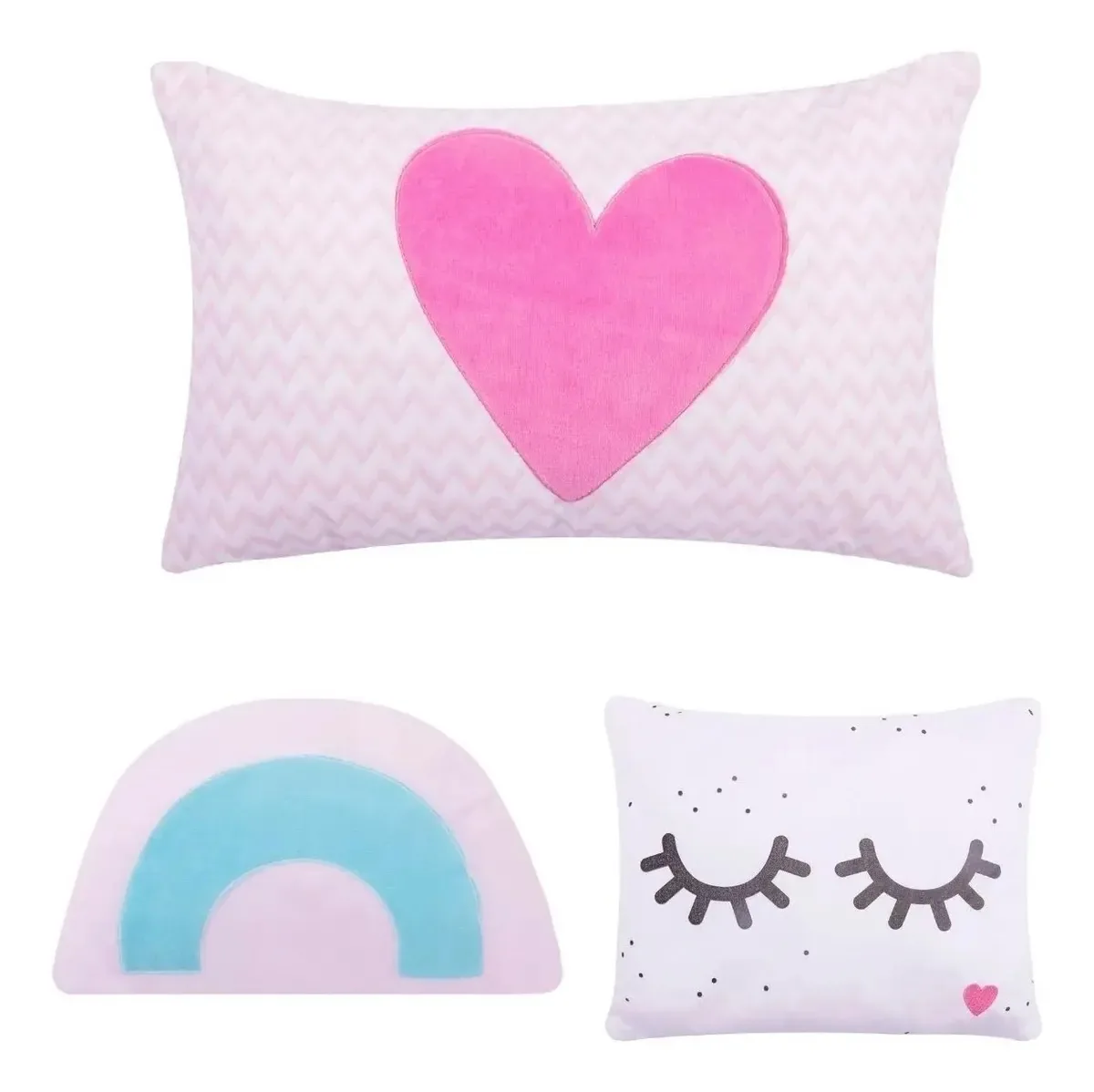 Kit Almofadas Decorativa Infantil Menina Rosa Coração