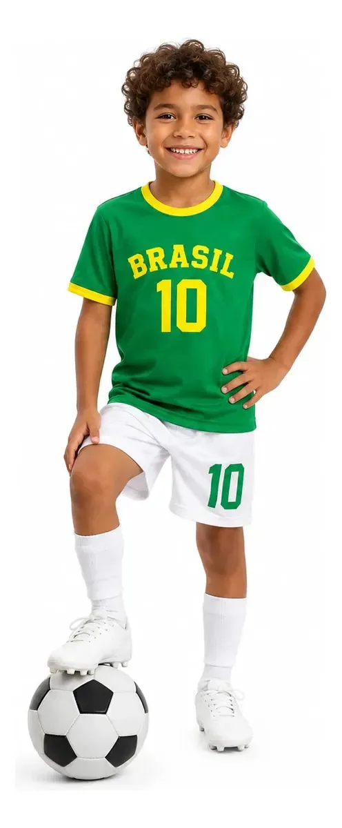 Conjunto Infantil Brasil Futebol Camisa Shorts Copa 2026 Verde 14 Anos